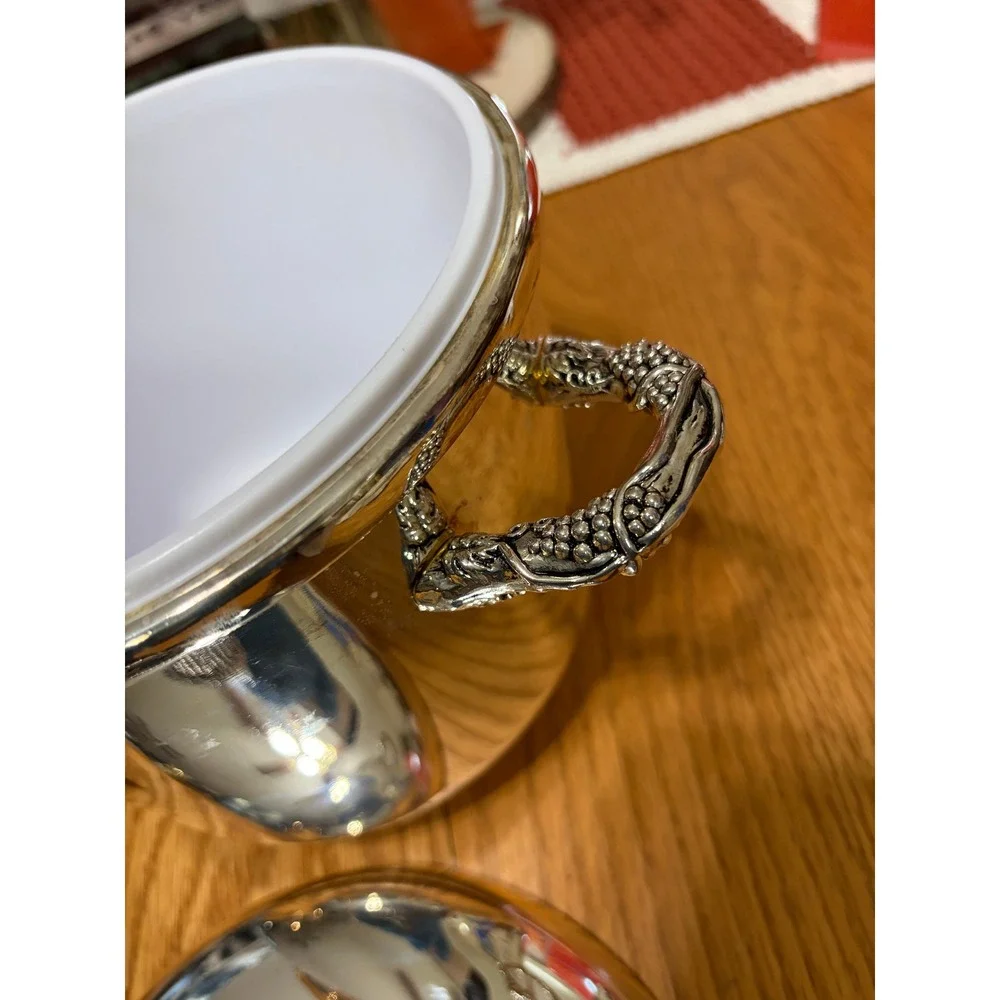 Godinger Silver Art Co Silver Plated Grape Design Ice Bucket and Tongs Set